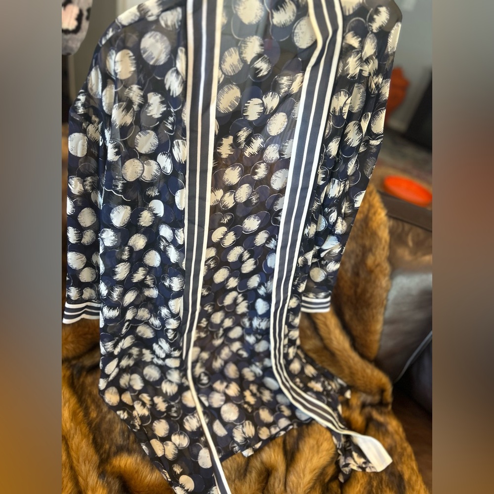 Navy Blue and White Patterned Kimono style cover up